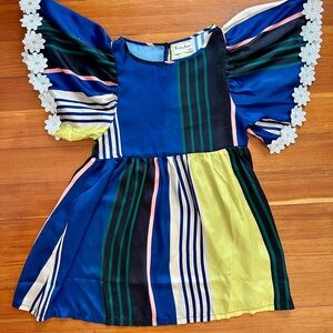 VANNI Kids Striped Dress with Floral Sleeve Accents